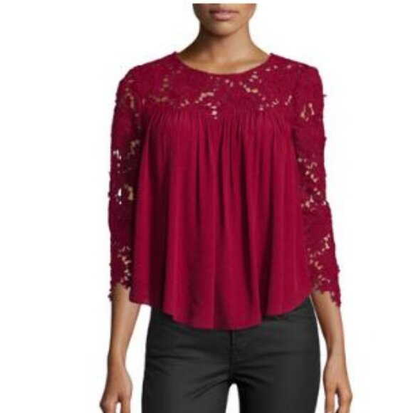 Lovers + Friends Dreamland 3/4-Sleeve Top, Wine  Size L  Sold out online! - Picture 1 of 6